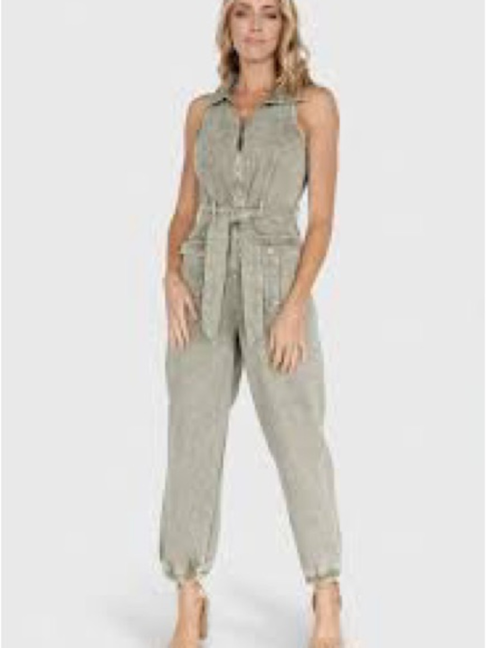 Baltic Born Sleeveless Olive Utility Jumpsuit with Tie Waist